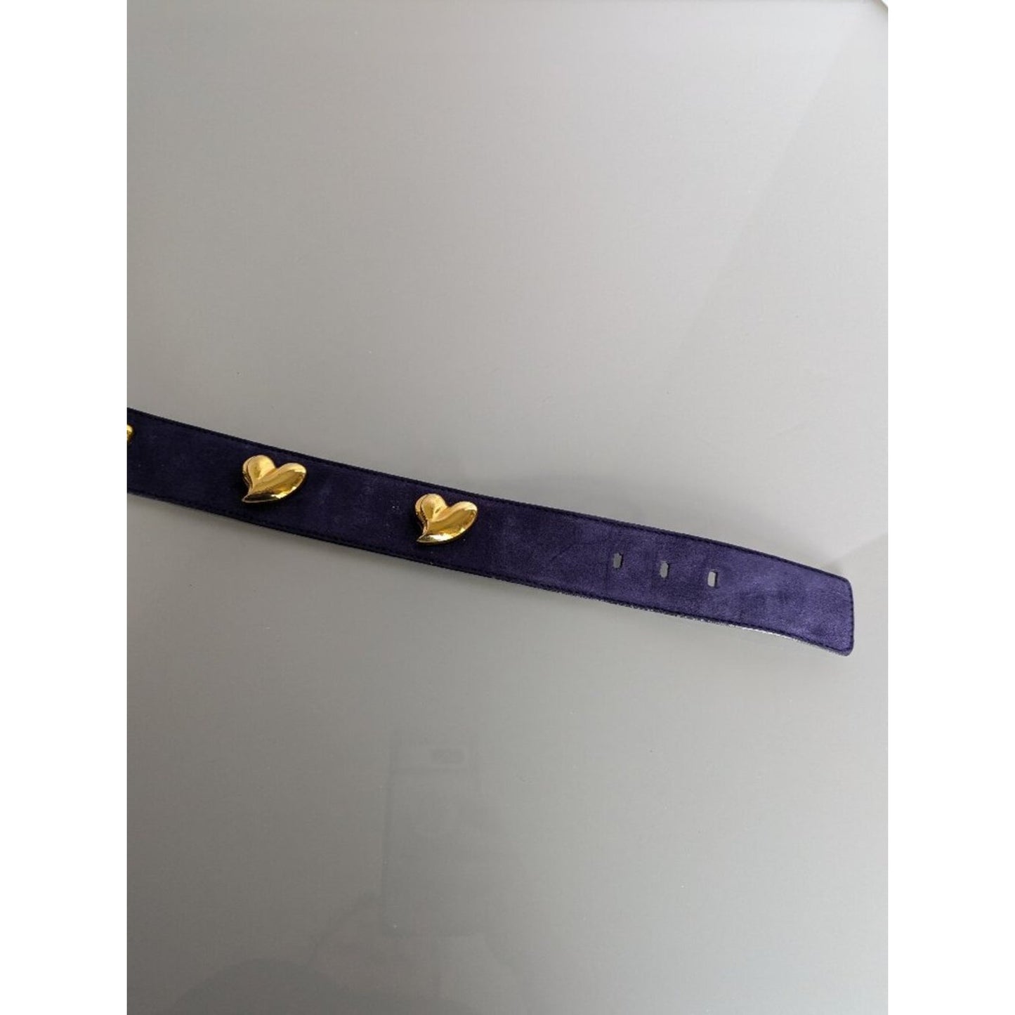 Escada Vintage Purple Suede Leather Belt Gold Tone Heart Studs 80s
