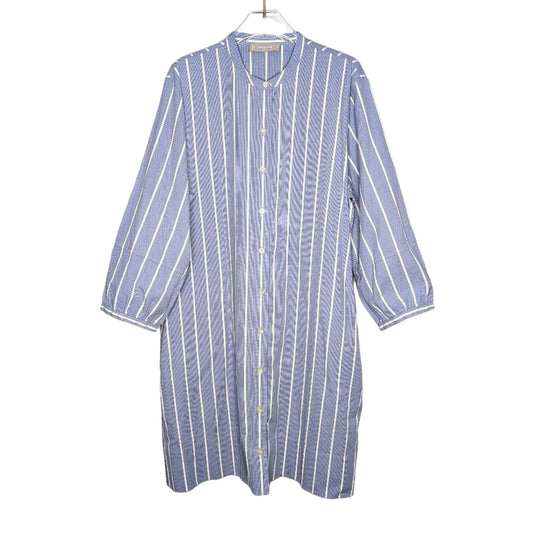 Everlane Blue White The Cotton Weave Collarless Shirtdress Striped Pockets 14