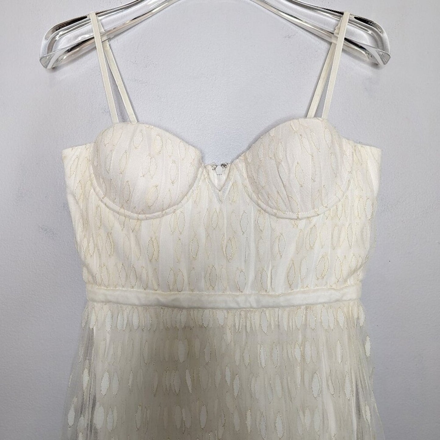 Sau Lee Cream Belle Dress Lace Tulle Overlay Corset Top Spaghetti Straps Size 2