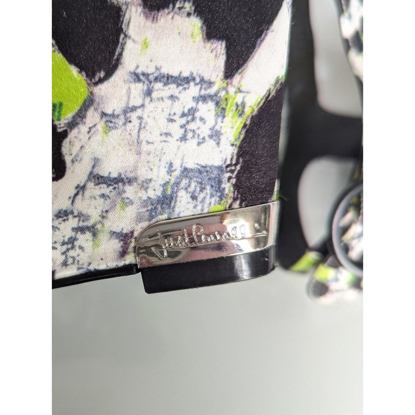 Just Cavalli Y2K Neon Black White Animal Print Open Toe Wedge Heels Size 38