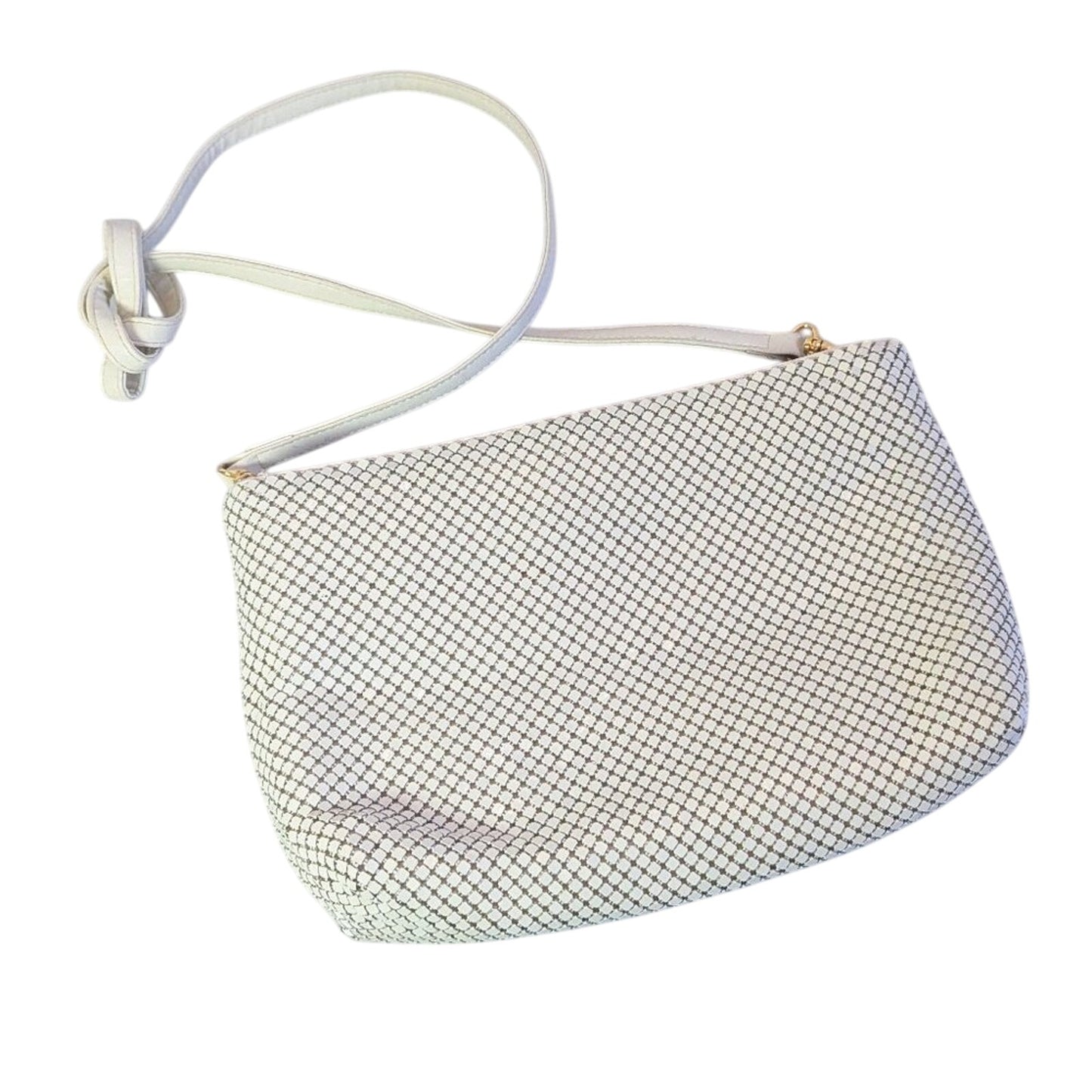 Whiting and Davis Vintage White Metal Mesh Crossbody Bag Convertible Clutch Zip