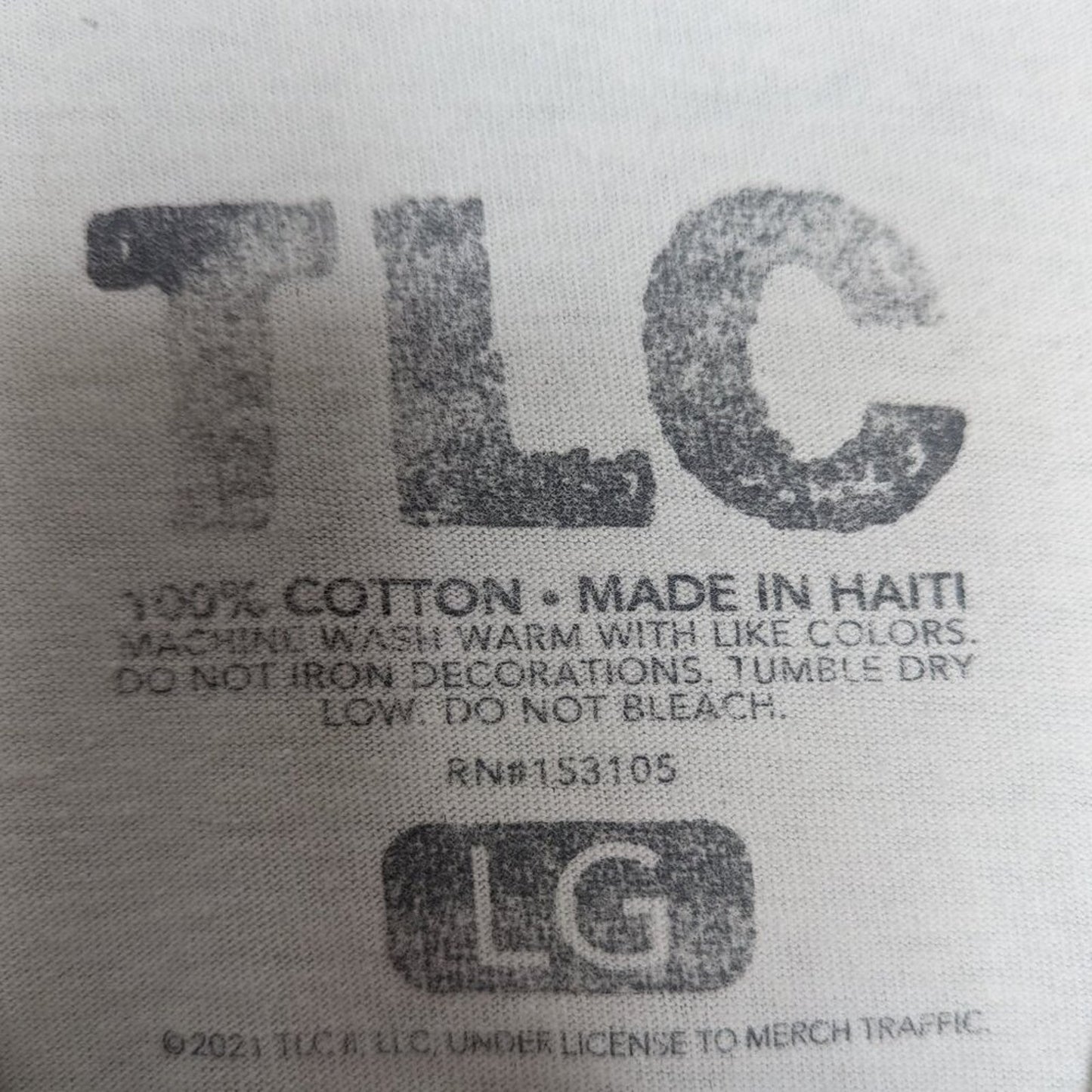 TLC White Short Sleeve Crewneck Graphic Print T-Shirt Cotton Size Large