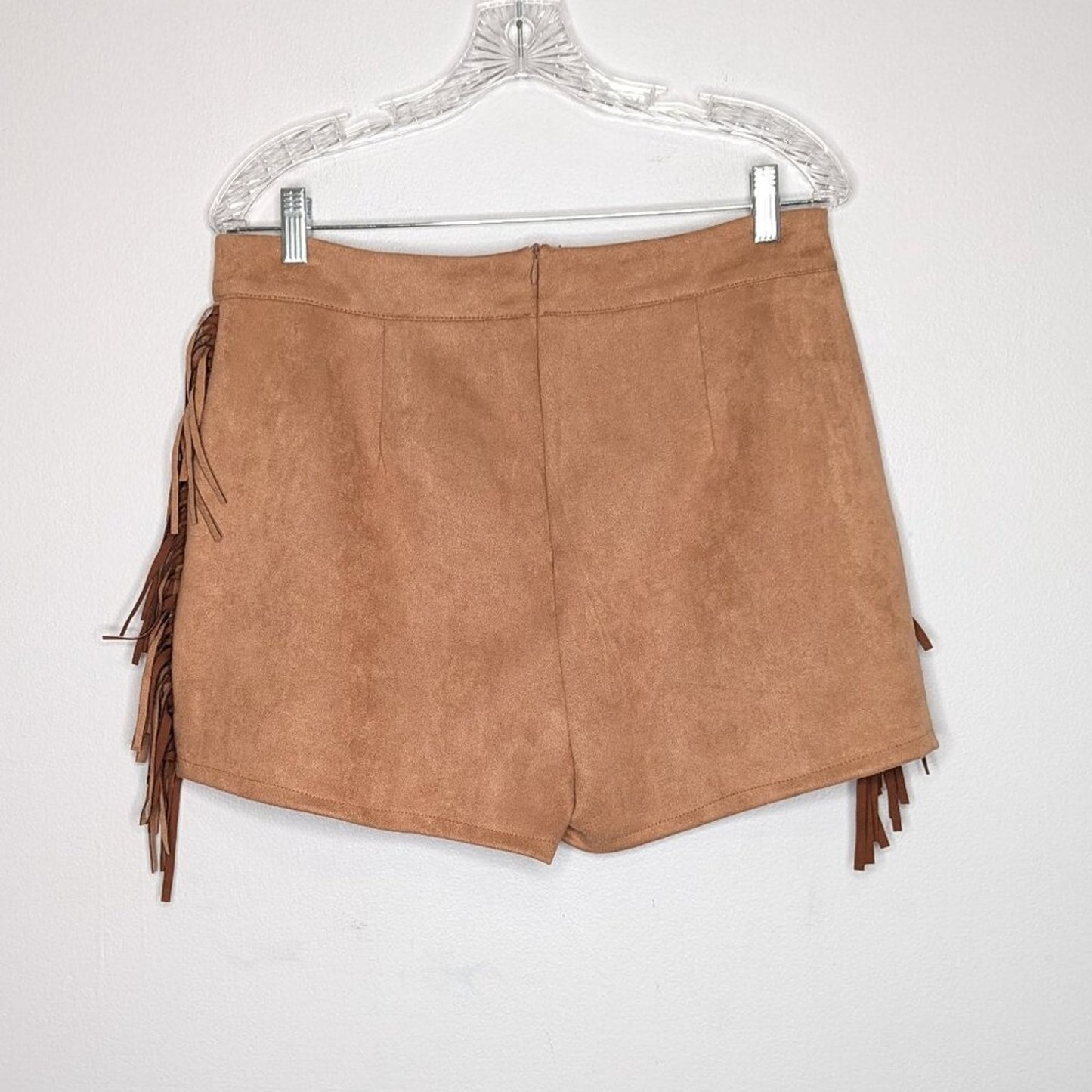 Barbie x Missguided Tan Fringe Faux Suede Shorts Western Embroidered Size 10