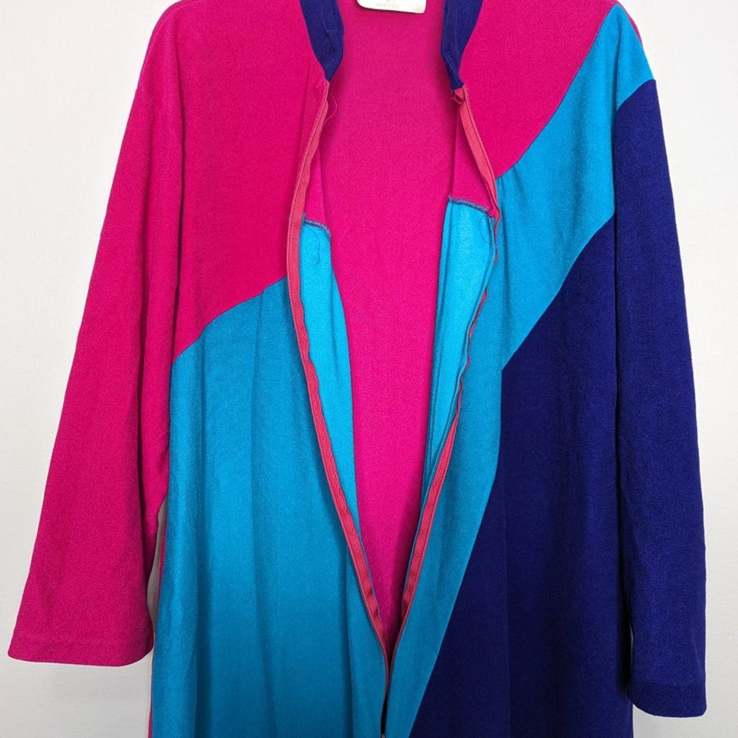 Vintage Vanity Fair Pink Purple Blue Color Block Velour House Dress Robe Size M