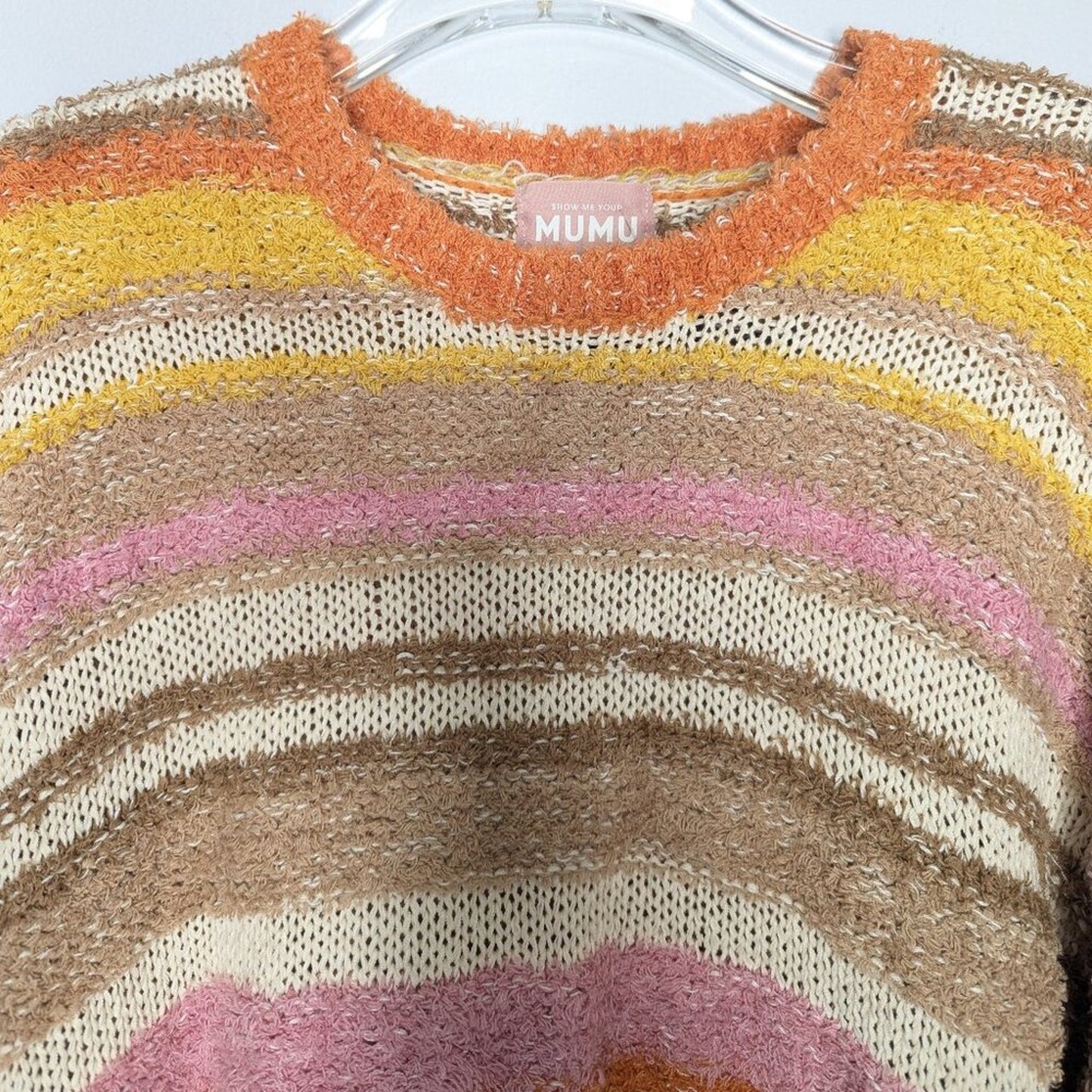 Show Me Your MuMu Sue Cuffed Sweater Orange Pink Striped Fuzzy Long Sleeve S