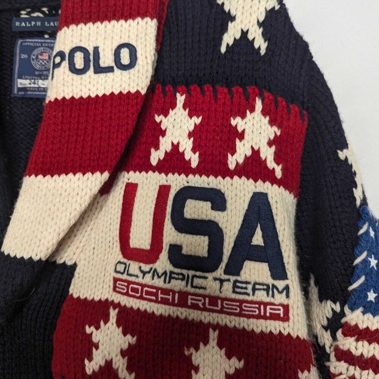 Ralph Lauren 2014 Sochi Winter Olympics Opening Ceremony Sweater Patchwork Stars