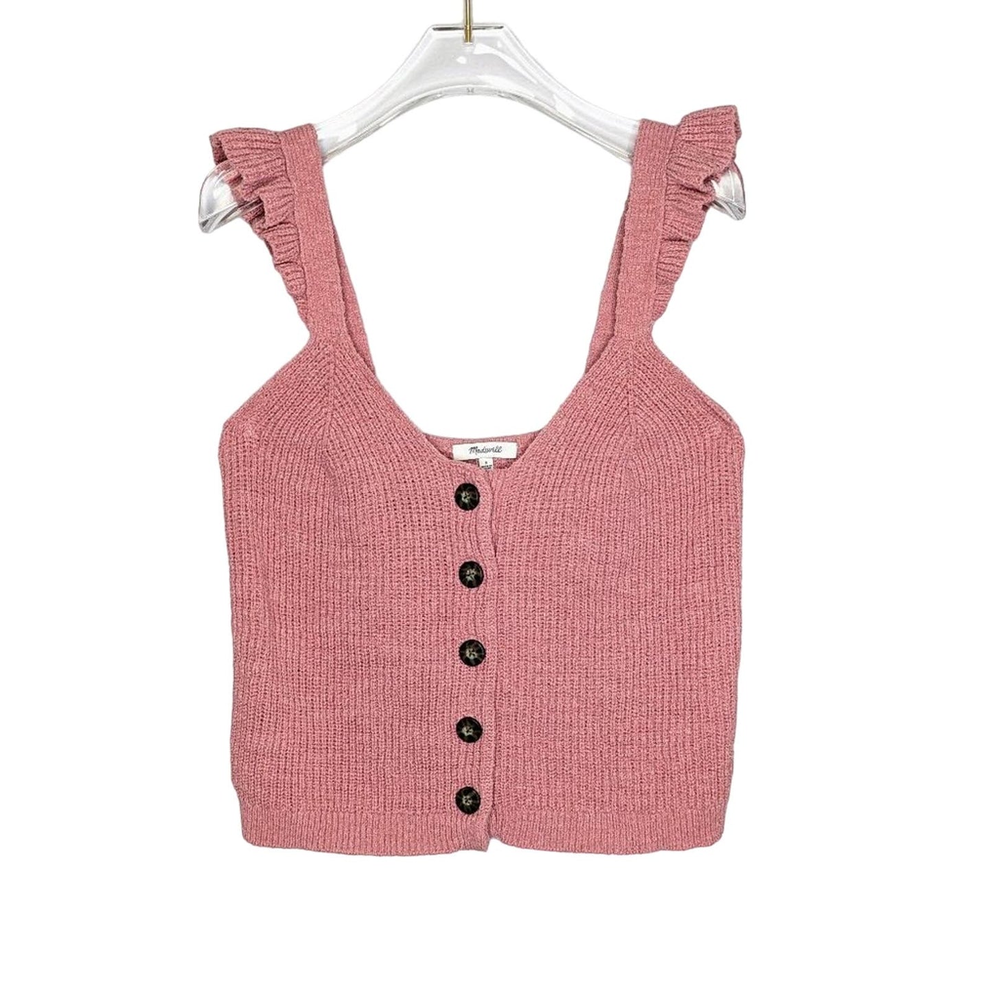 Madewell Pink Ruffle-Strap Button-Front Knit Sweater Tank V-Neck Sleeveless S