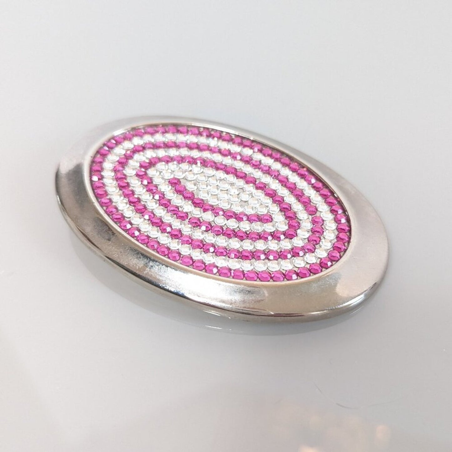 Y2K Pink Silver Crystal Stoned Interchangeable Belt Buckle Oval Chrome