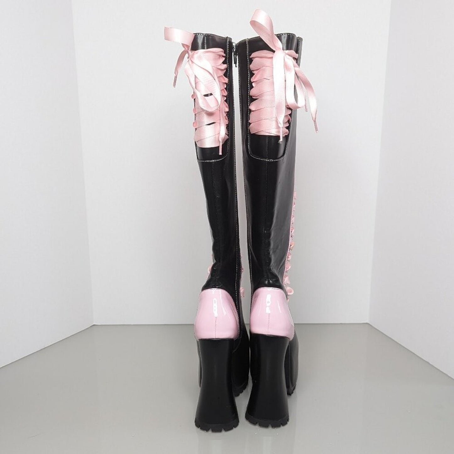 Dolls Kill Current Mood Black Pink Made For Walking Lace Up Platform Chunky Boot