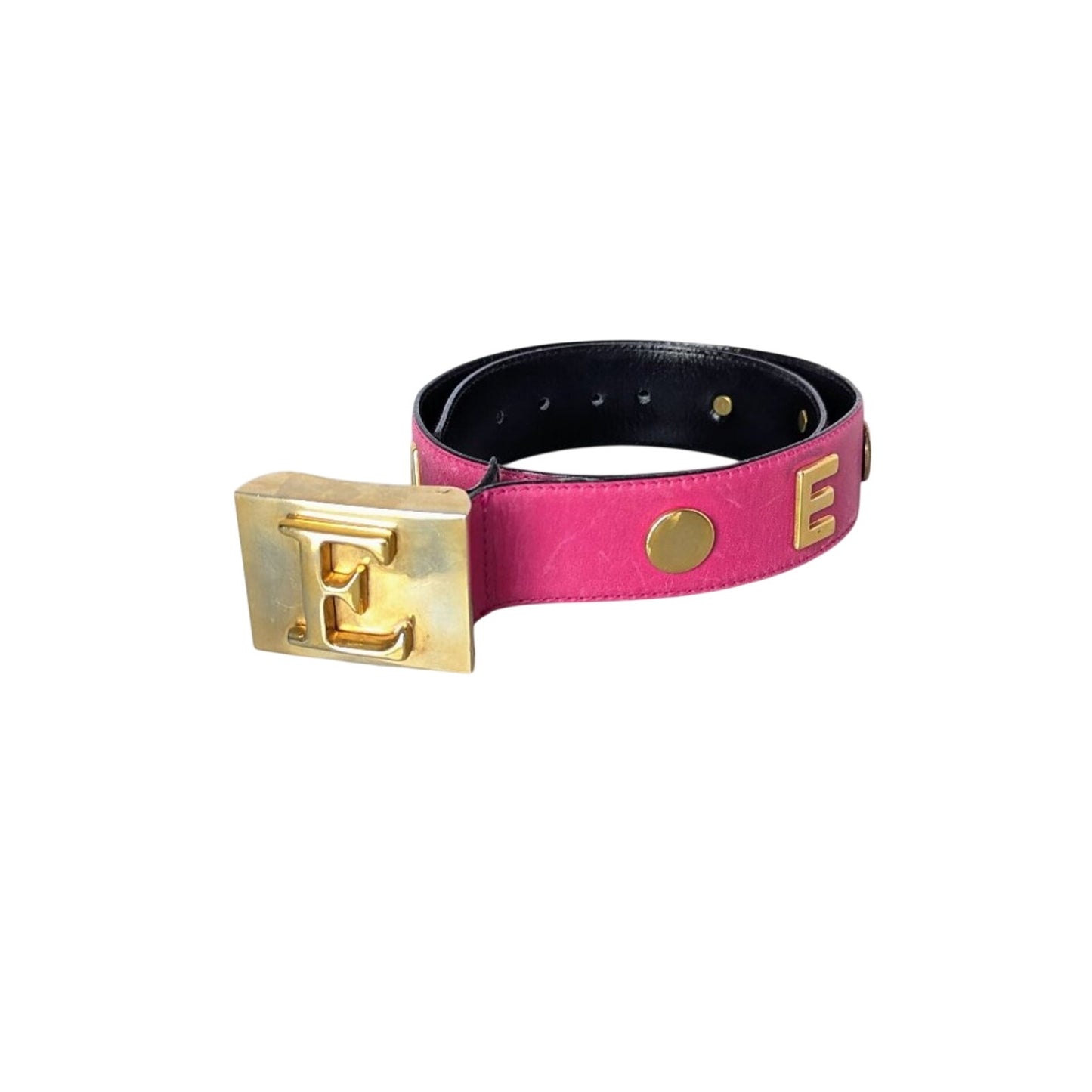 Escada Vintage Hot Pink Leather Belt Gold Tone Studded "Escada" Lettering