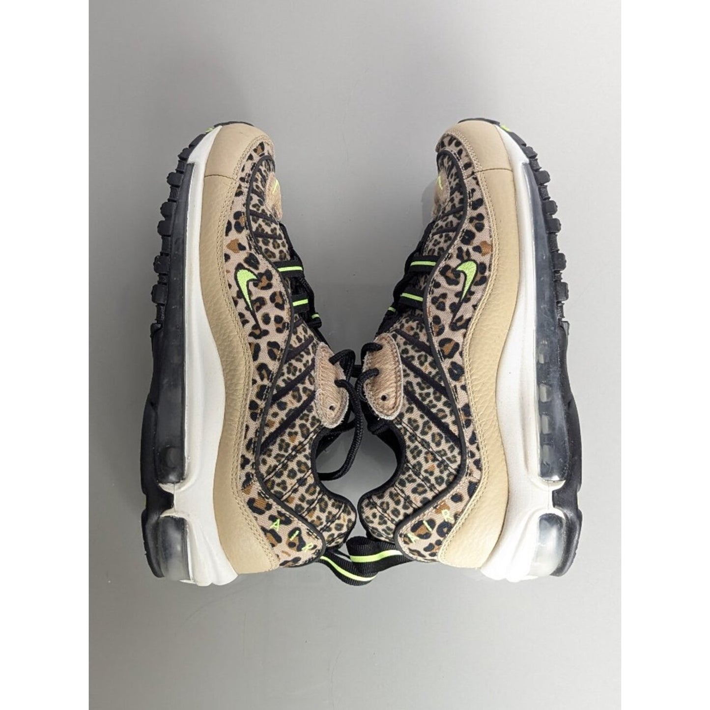 Nike Air Max 98 Animal Pack Tan Leopard Print Sneakers Size 7.5 Neon Trim