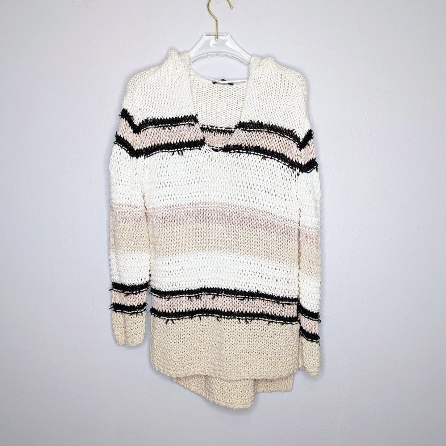 Rag and Bone Beige Striped Open Knit Oversized Sweater Long Sleeve Hooded XXS