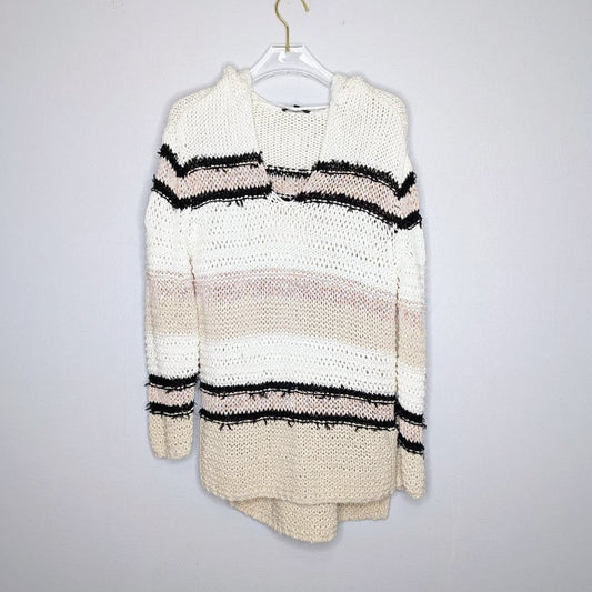 Rag and Bone Beige Striped Open Knit Oversized Sweater Long Sleeve Hooded XXS