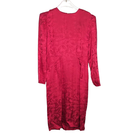 Vintage PA Boutique Raspberry Pink Silk Long Sleeve Sheath Dress Swirl Pattern