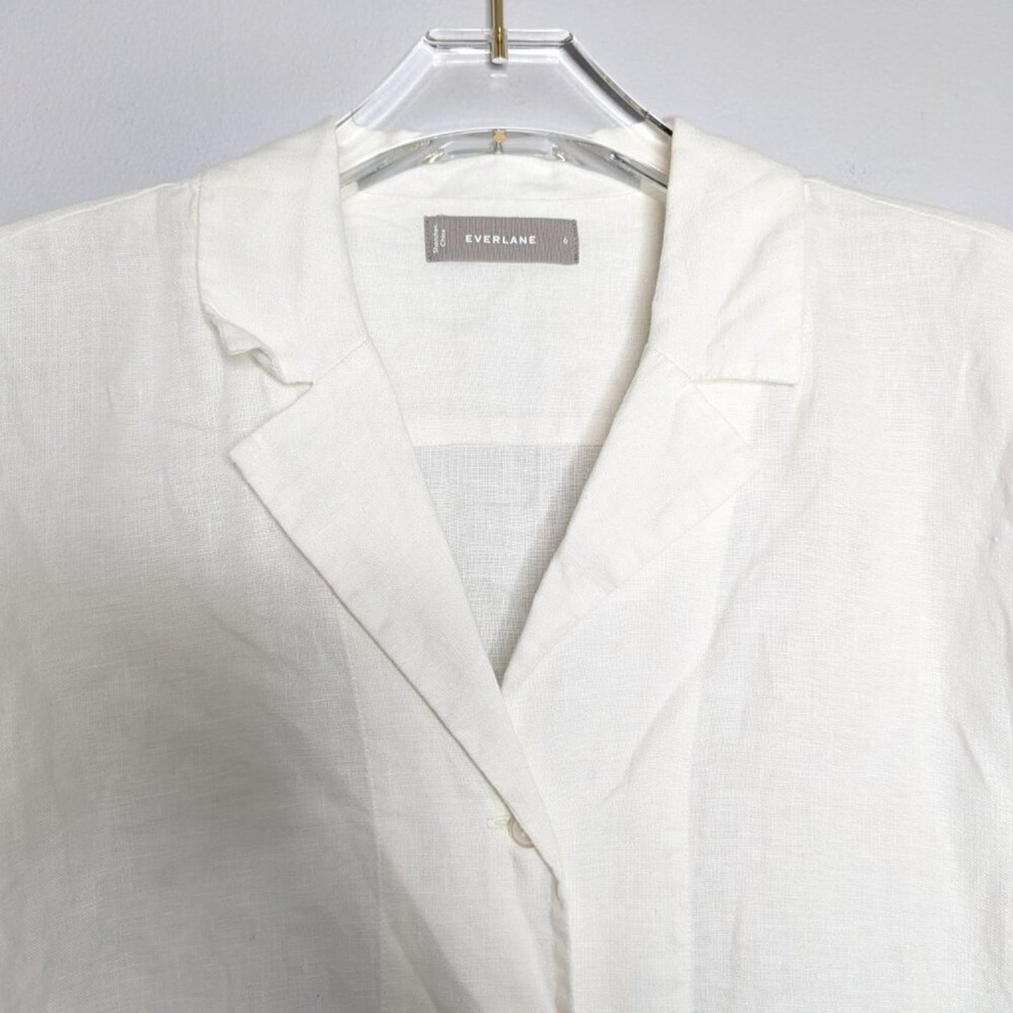 Everlane White The Notch Shirt Linen Short Sleeve Collared Button Up Size 6