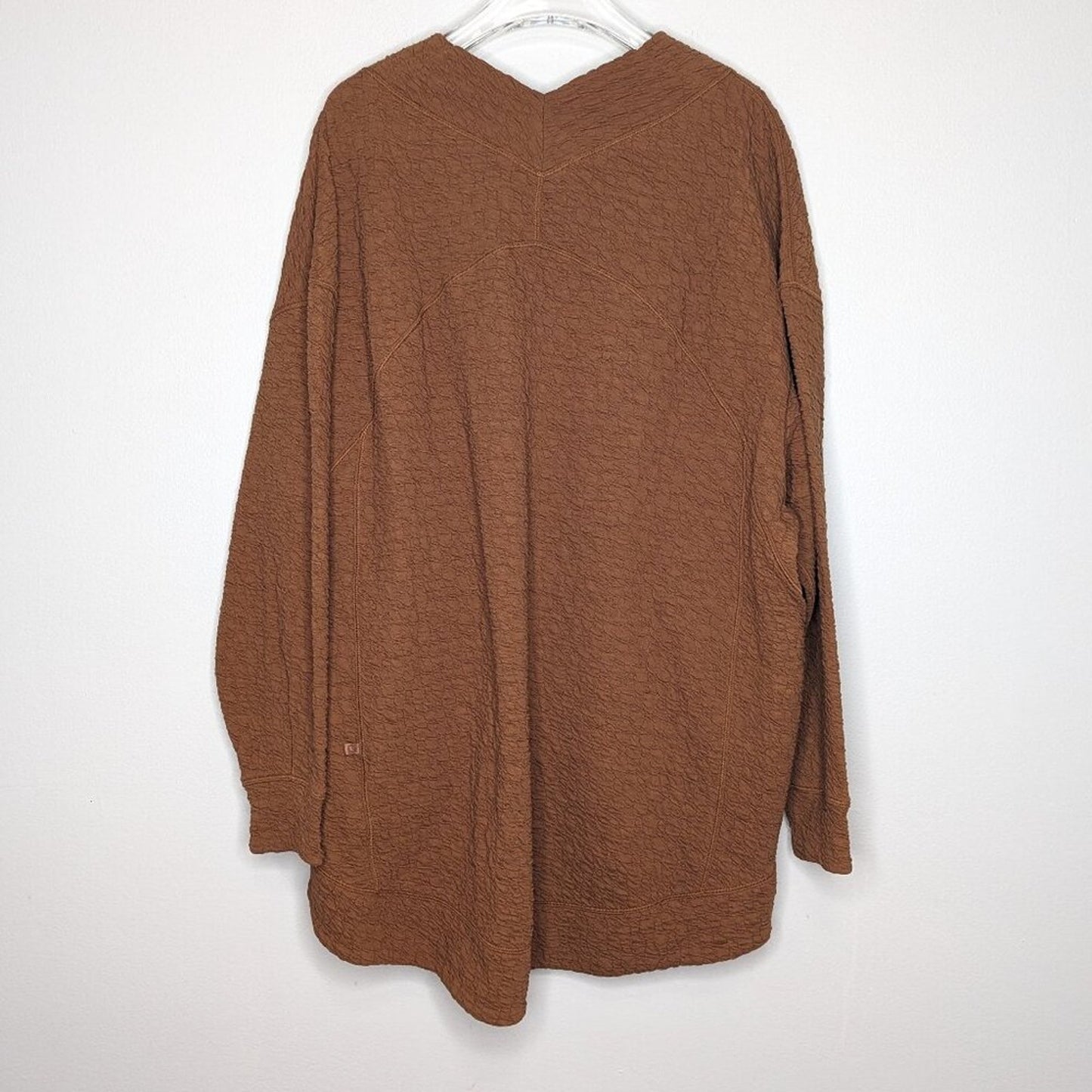 Lululemon Copper Brown Rippled V-Neck Pullover Long Sleeve Pockets Oversized Top