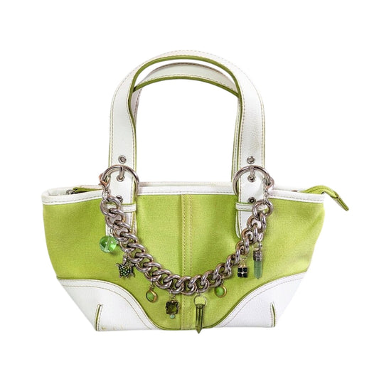 Vintage Y2K Green White Sonoma Zip Purse Upcycled Jewelry Silver Charm Chain