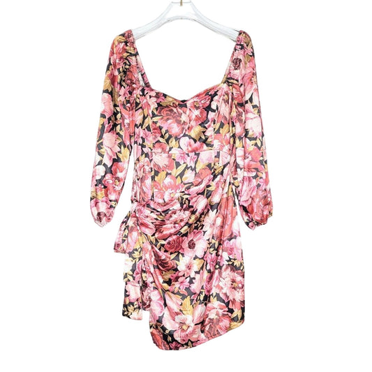 Showpo Pink Chloe Puff Sleeve Drape Mini Dress Boudoir Blooms Floral Print NWT 4