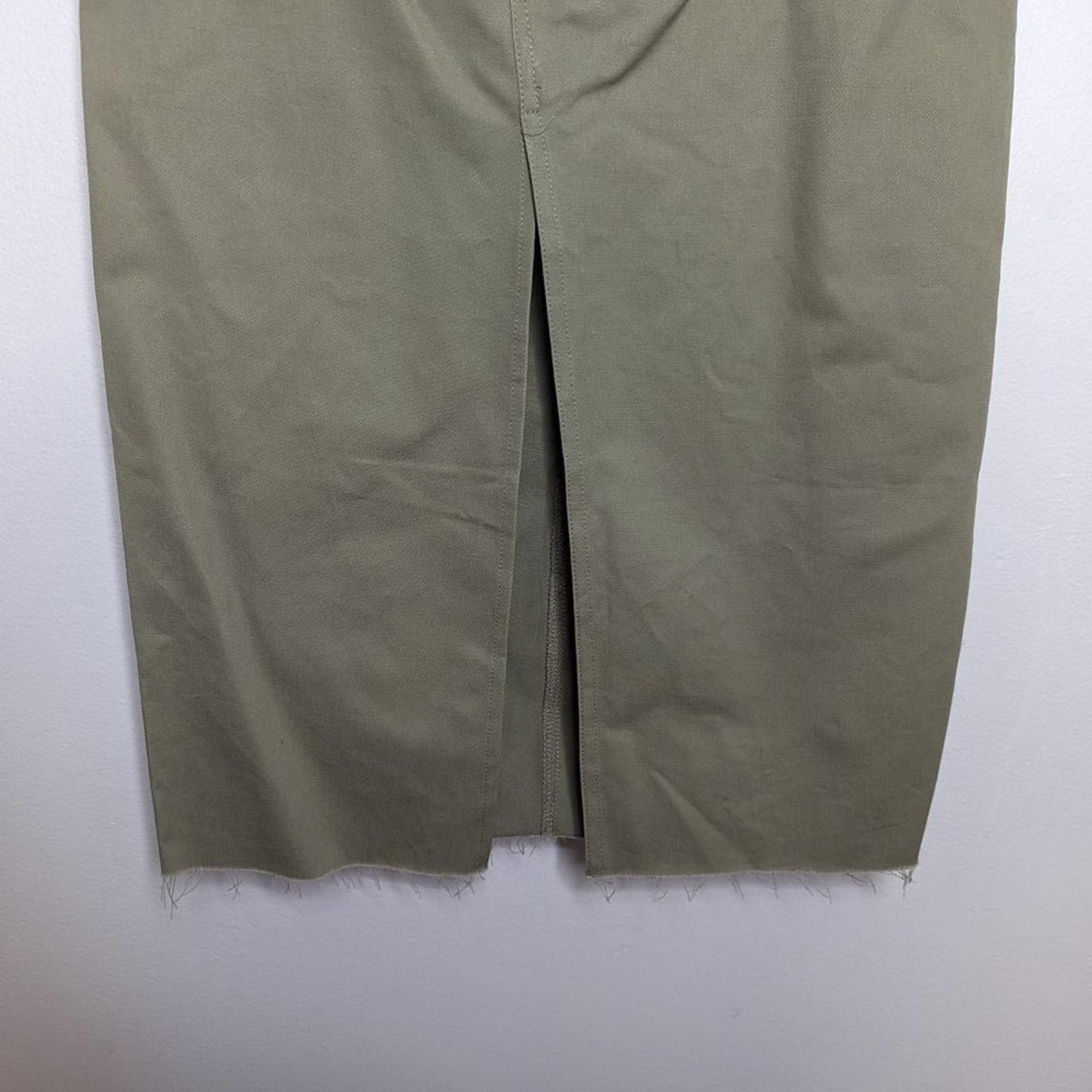 Beige Botany Army Green Cotton Cargo Midi Skirt Back Slit Pockets Size S