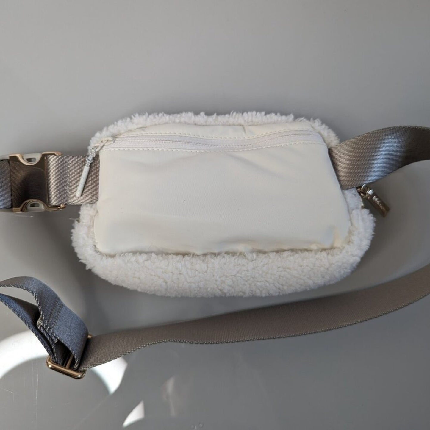 Lululemon Light Ivory Everywhere Fleece Belt Bag Adjustable Sherpa Zip Close