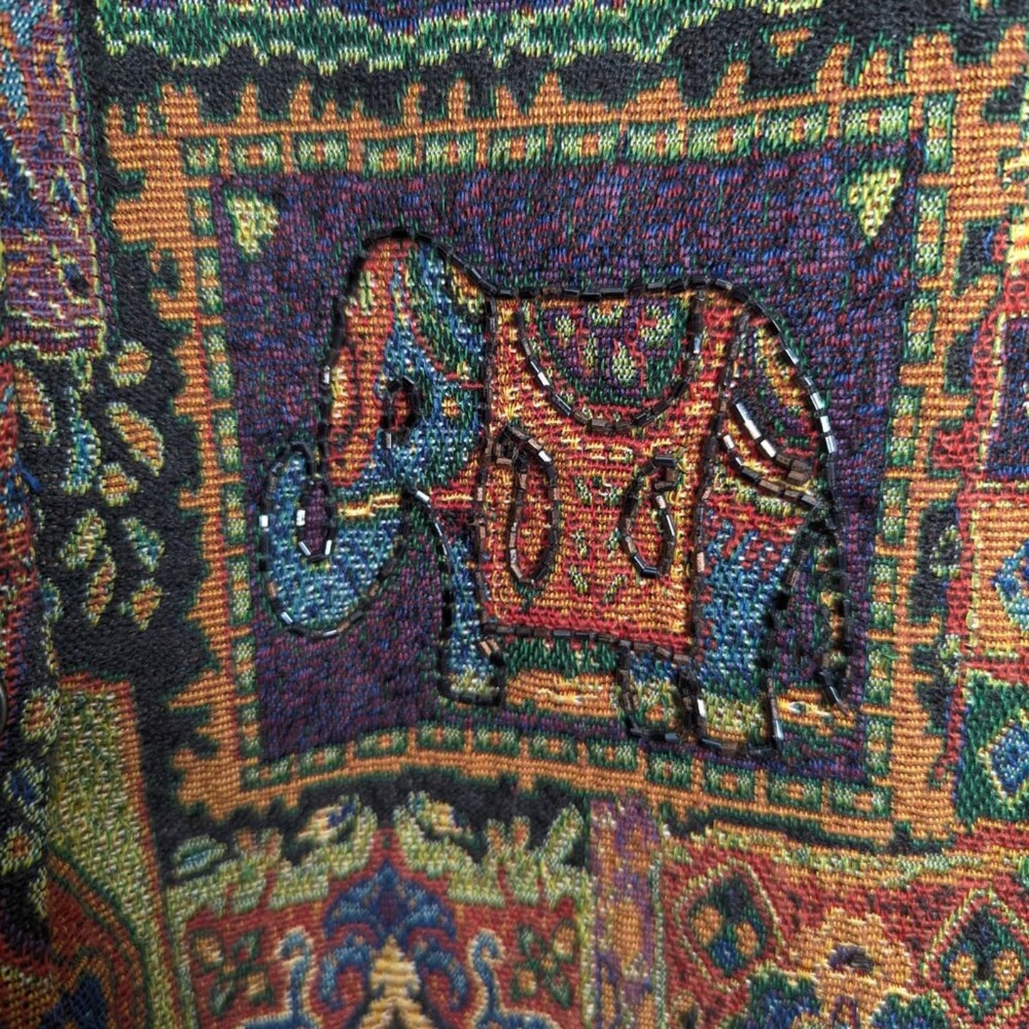 Chico's Vintage Anniversary Collection Beaded Tapestry Jacket Animals Hearts