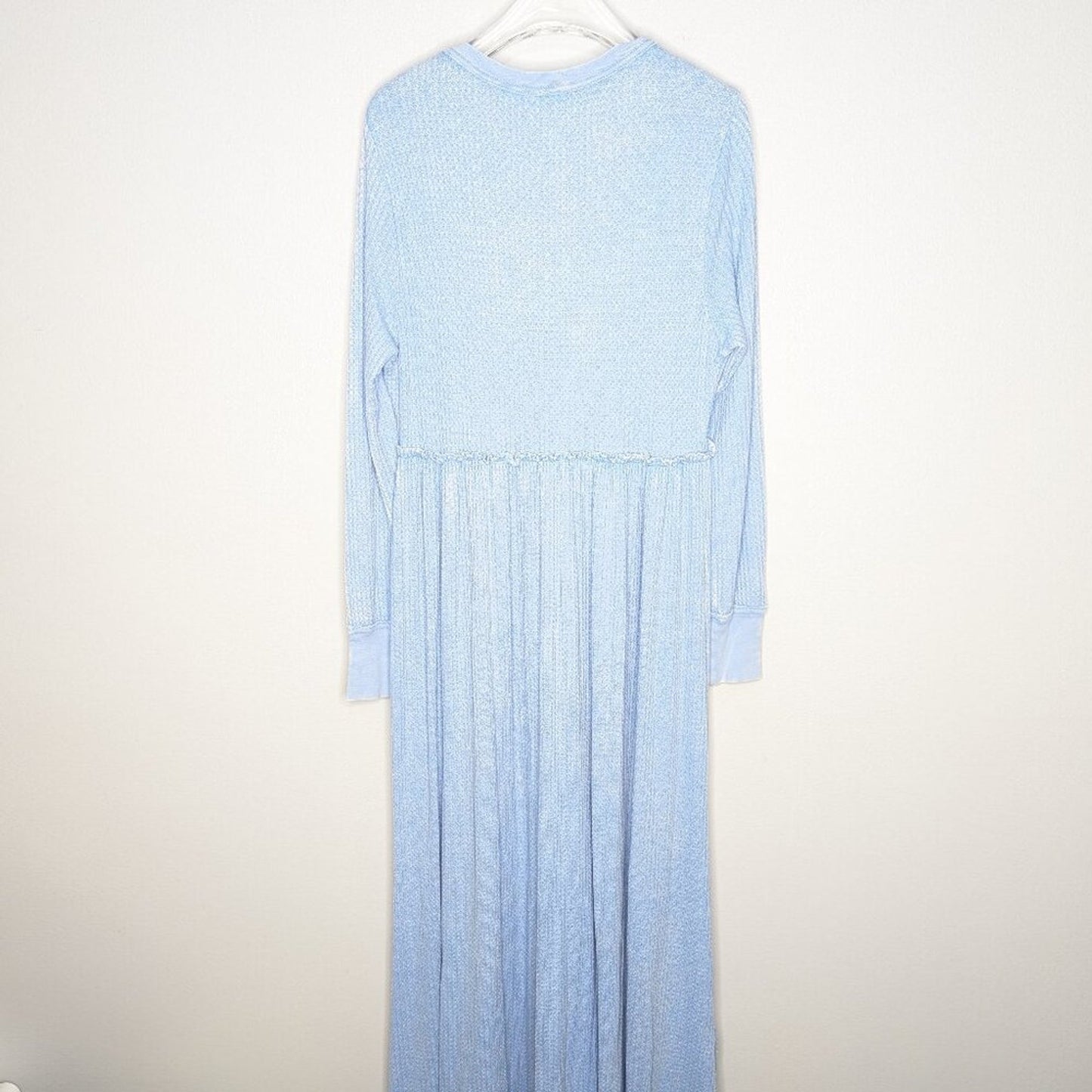 Free People Blue Marissa Henley Waffle Knit Long Sleeve Maxi Dress Oversized XS