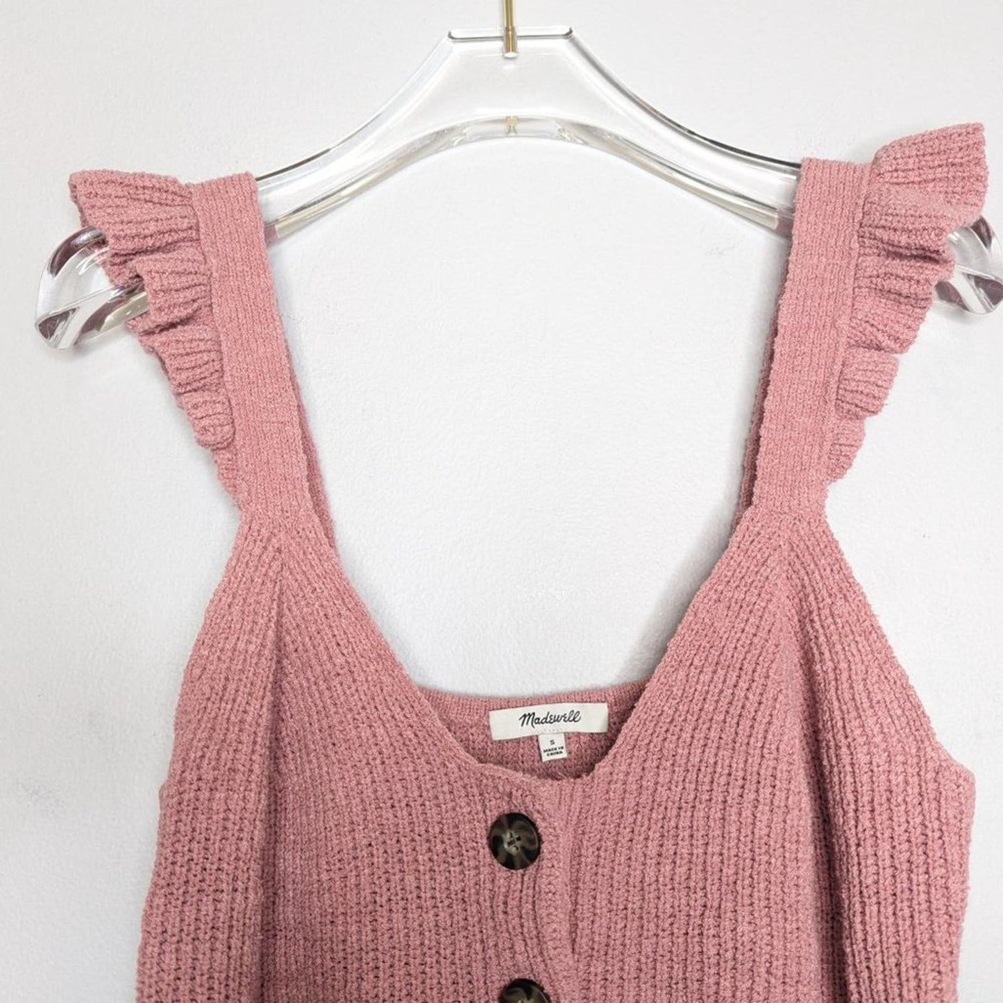 Madewell Pink Ruffle-Strap Button-Front Knit Sweater Tank V-Neck Sleeveless S