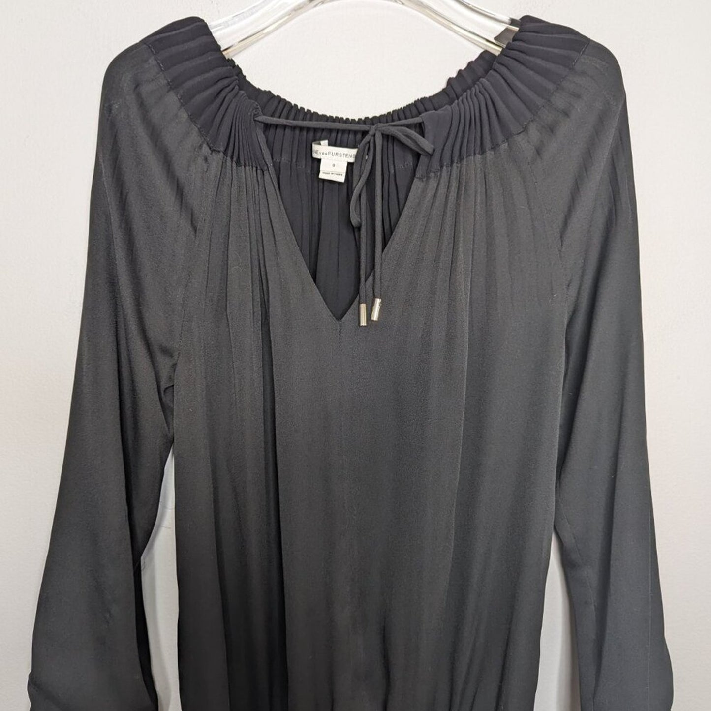 DVF Diane Von Furstenberg Black Mikino Pleated Mini Tunic Dress Long Sleeve 0