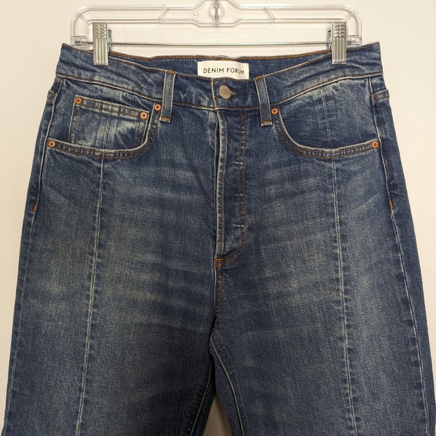 Denim Forum Medium Wash The Arlo Hi-Rise Seam Jean High-Waisted Straight Leg 30