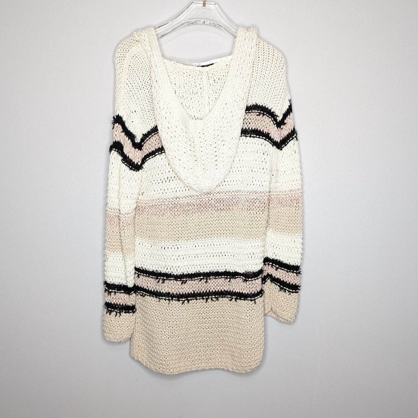 Rag and Bone Beige Striped Open Knit Oversized Sweater Long Sleeve Hooded XXS