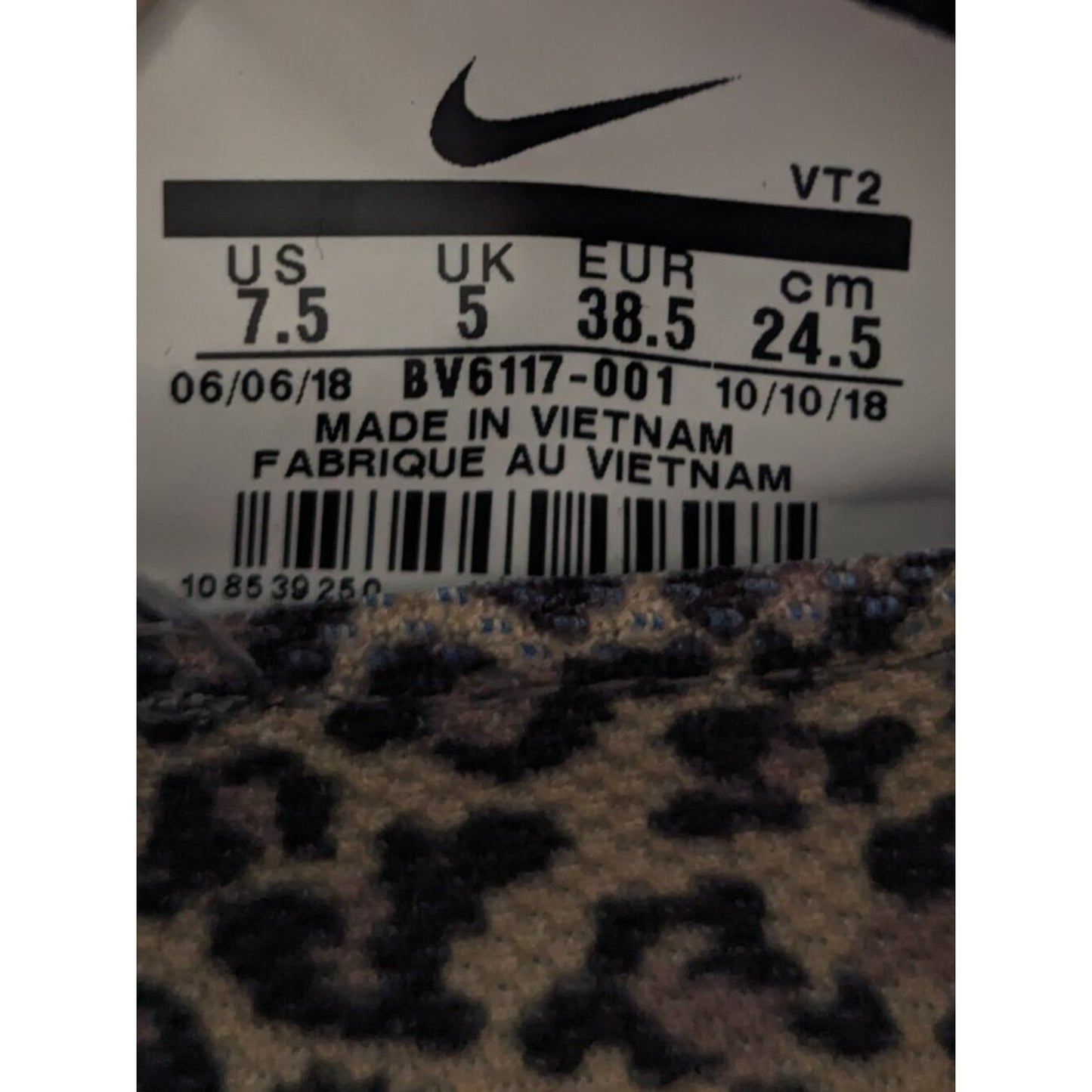 Nike Air VaporMax Flyknit 2 Black Cheetah Print Size 7.5 Custom Rhinestone Logo