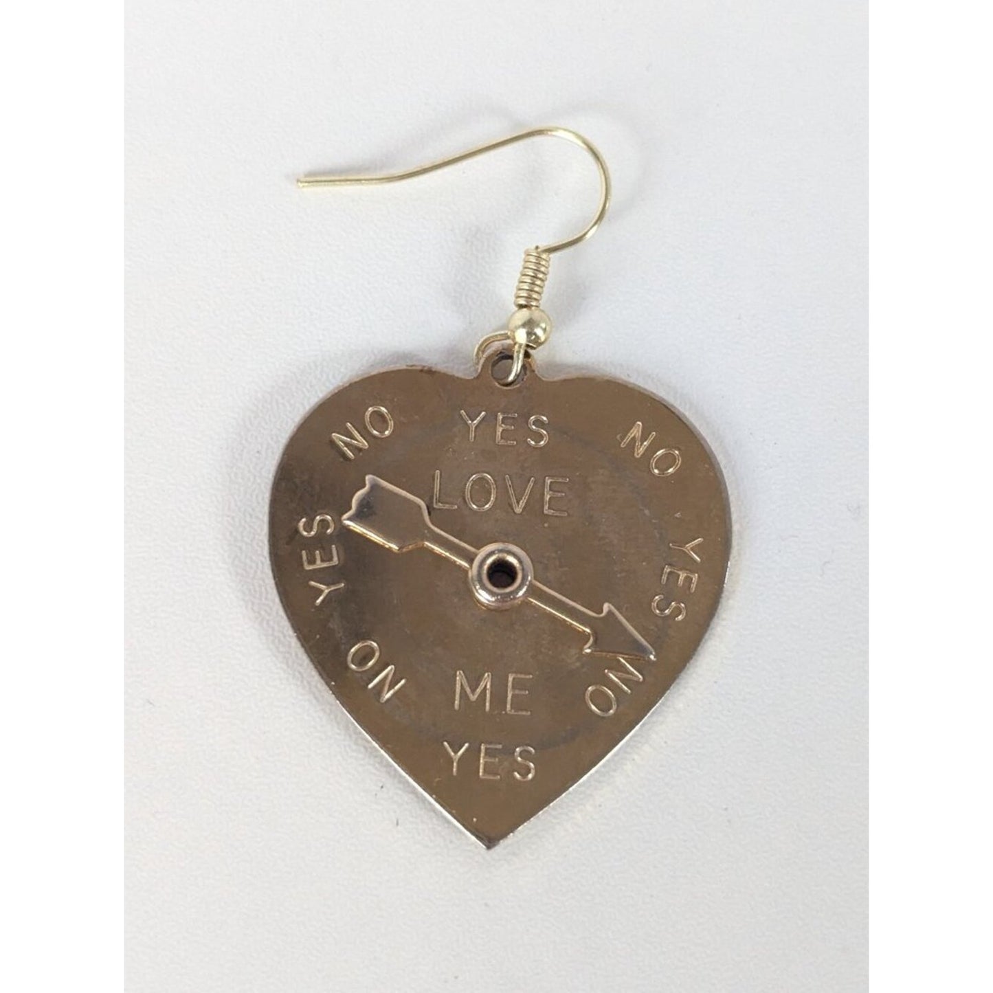 Vintage "Does He Love Me?" Heart Spinner Dangle Earrings – Gold Tone Whimsy