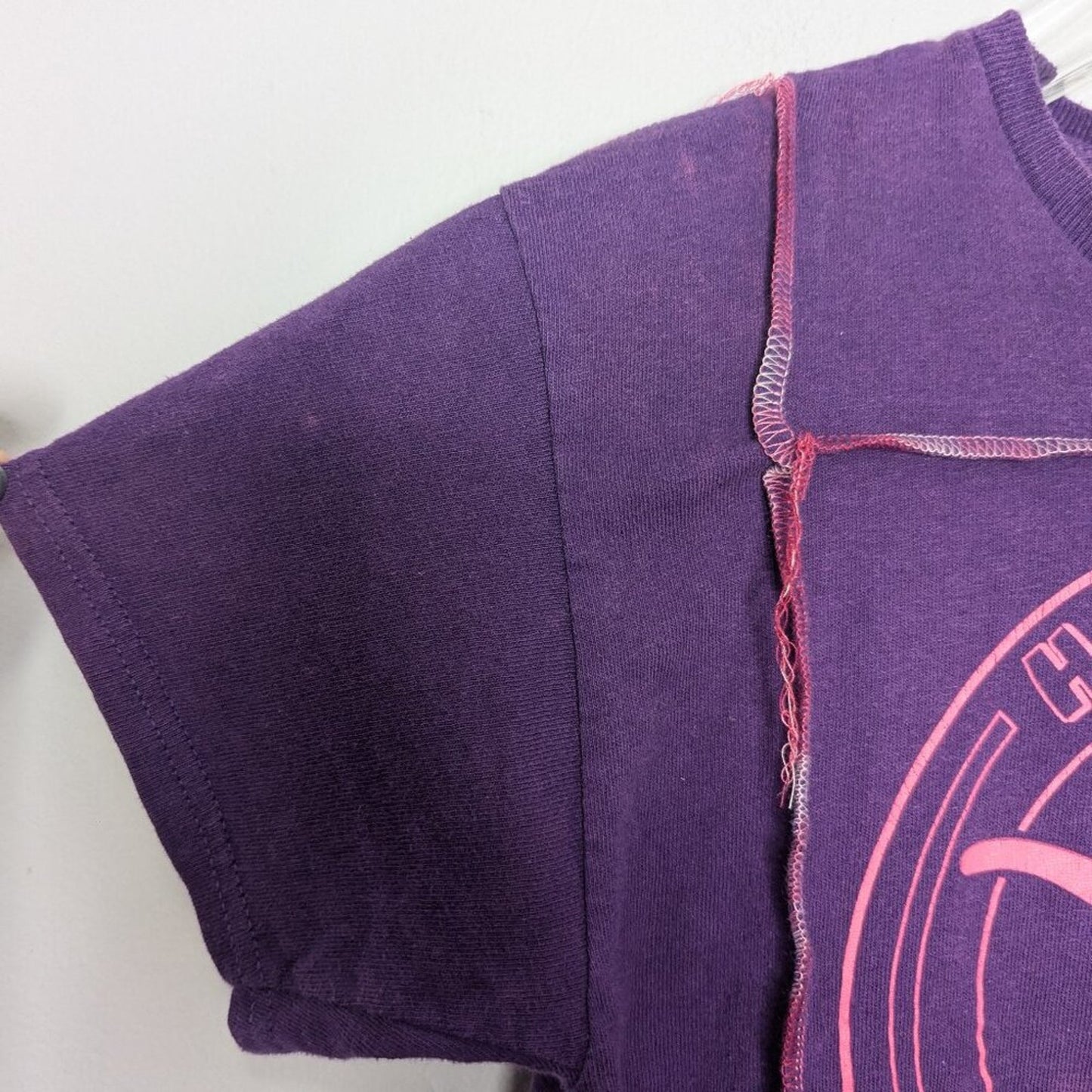 Vintage Upcycled Purple Short Sleeve Cropped Houston Texas T-Shirt Neon Pink