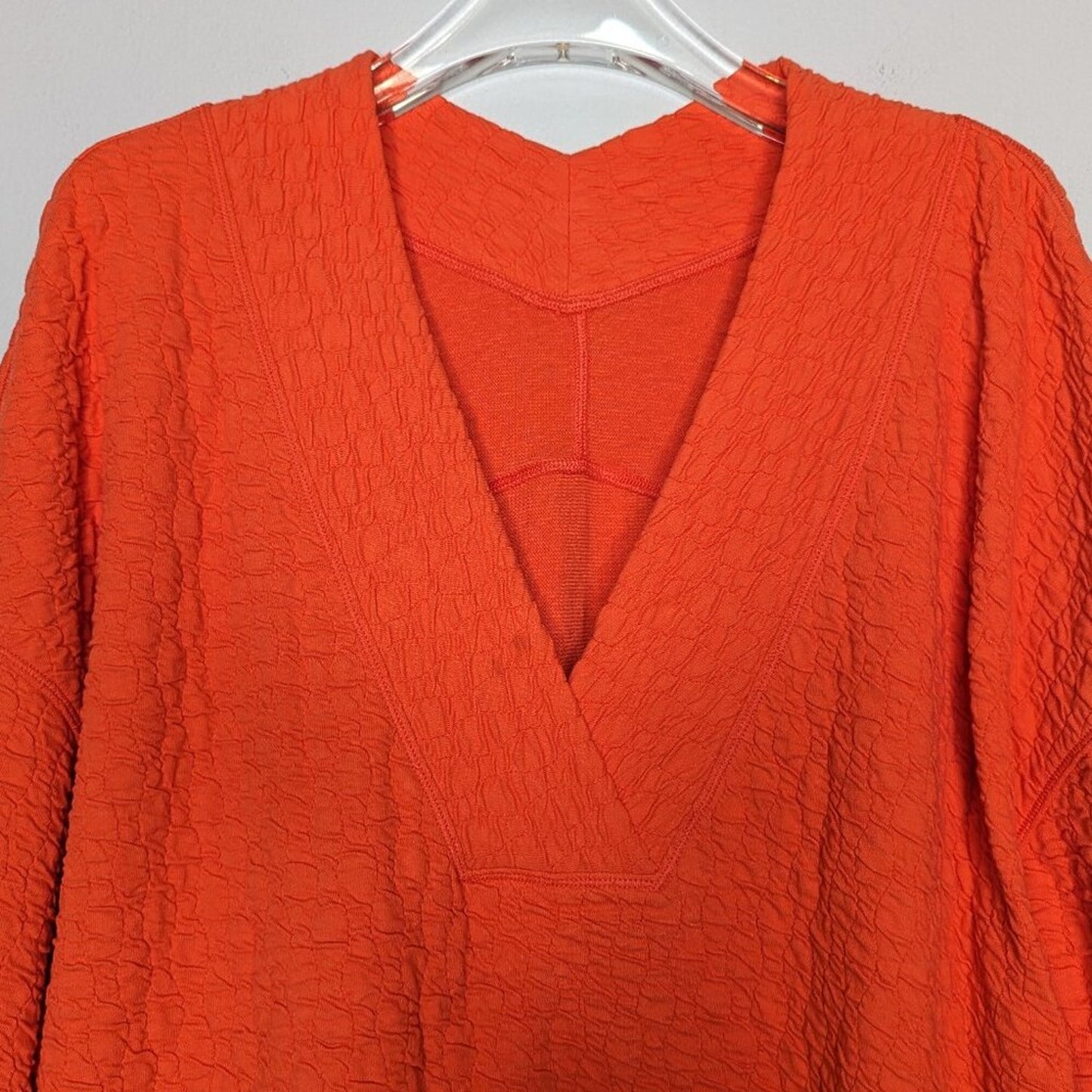 Lululemon Bright Orange Rippled V-Neck Pullover Long Sleeve Pocket Oversized Top