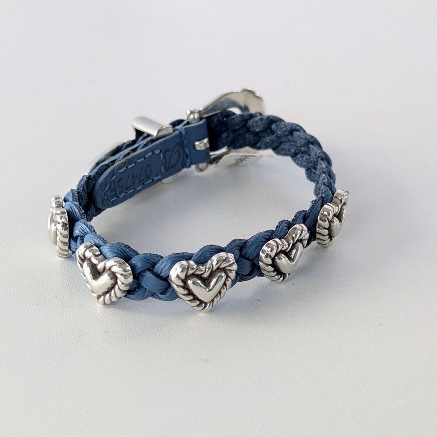 Brighton Blue Roped Heart Braid Bandit Leather Bracelet Adjustable Buckle NWT