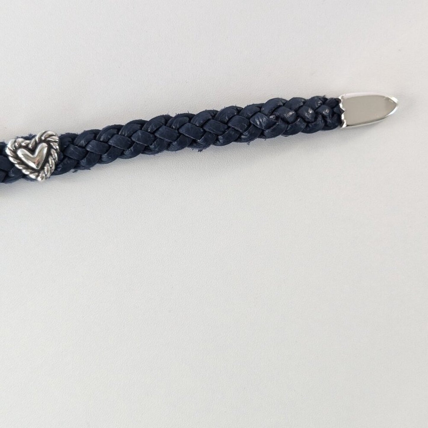 Brighton Navy Roped Heart Braid Bandit Leather Bracelet Adjustable Buckle NWT