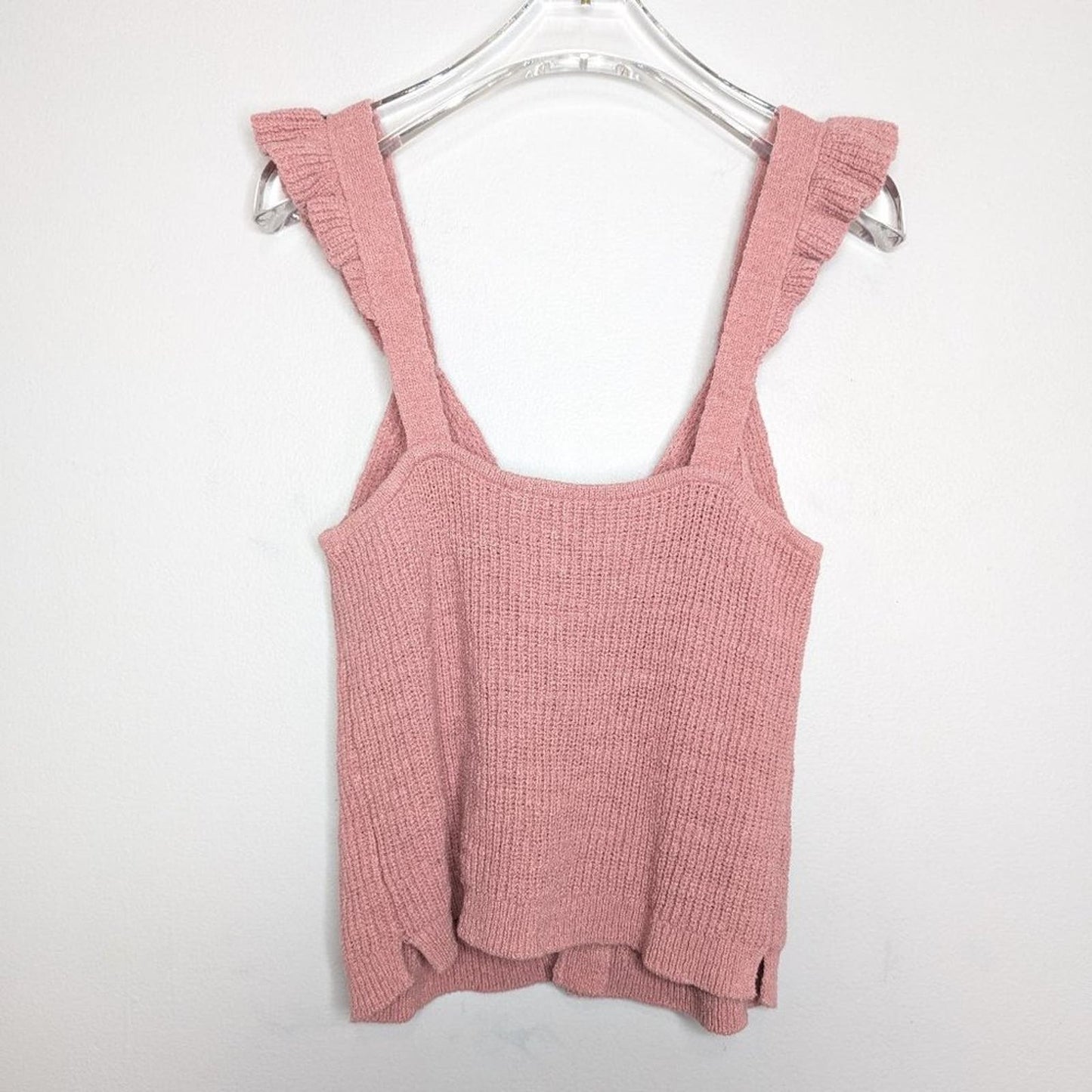 Madewell Pink Ruffle-Strap Button-Front Knit Sweater Tank V-Neck Sleeveless S