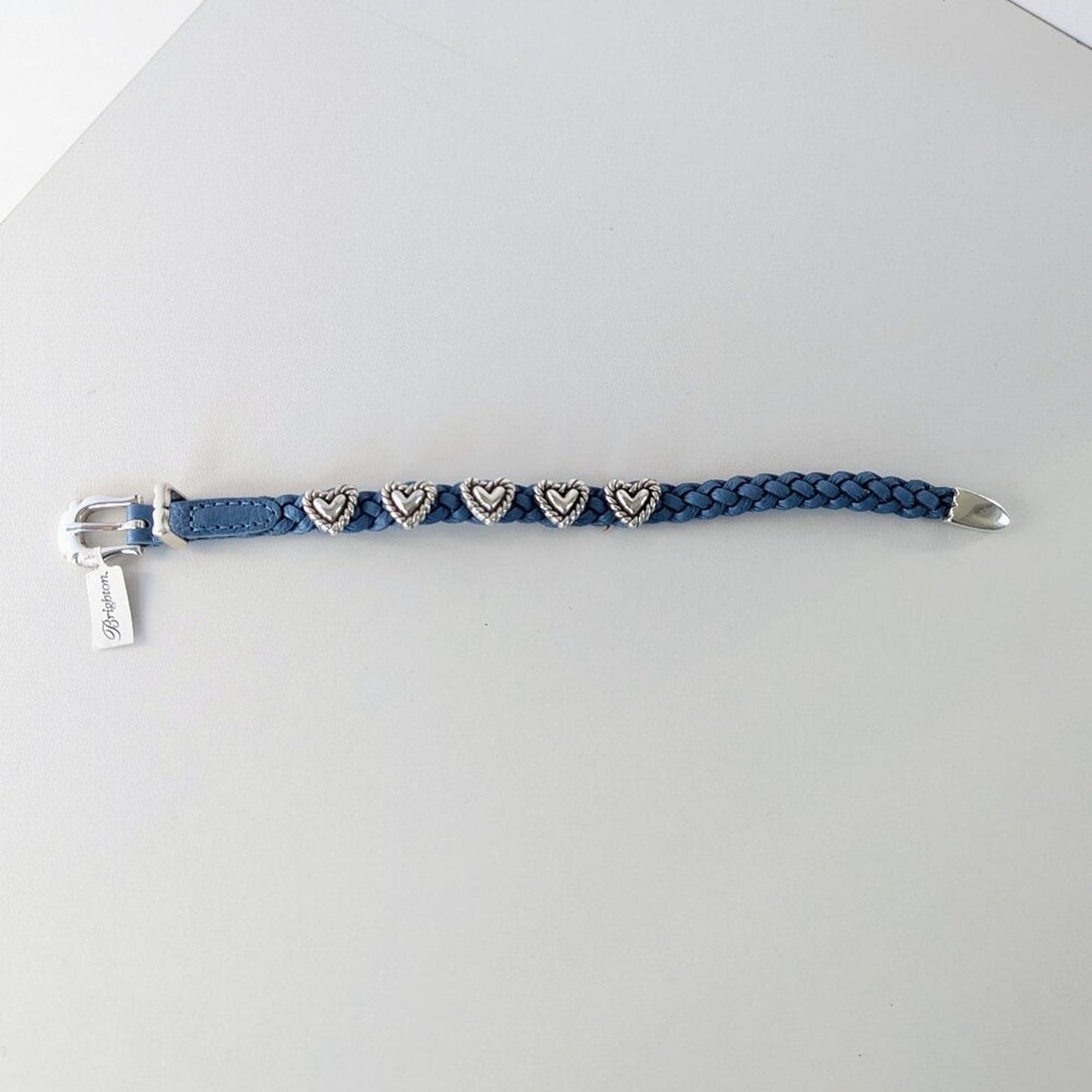 Brighton Blue Roped Heart Braid Bandit Leather Bracelet Adjustable Buckle NWT