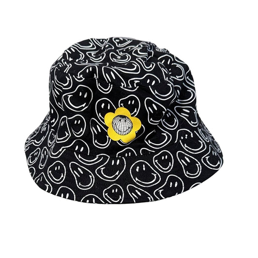 BSR Samii Ryan Black Distorted Smiley Face Disco Ball Bucket Hat Cotton One Size