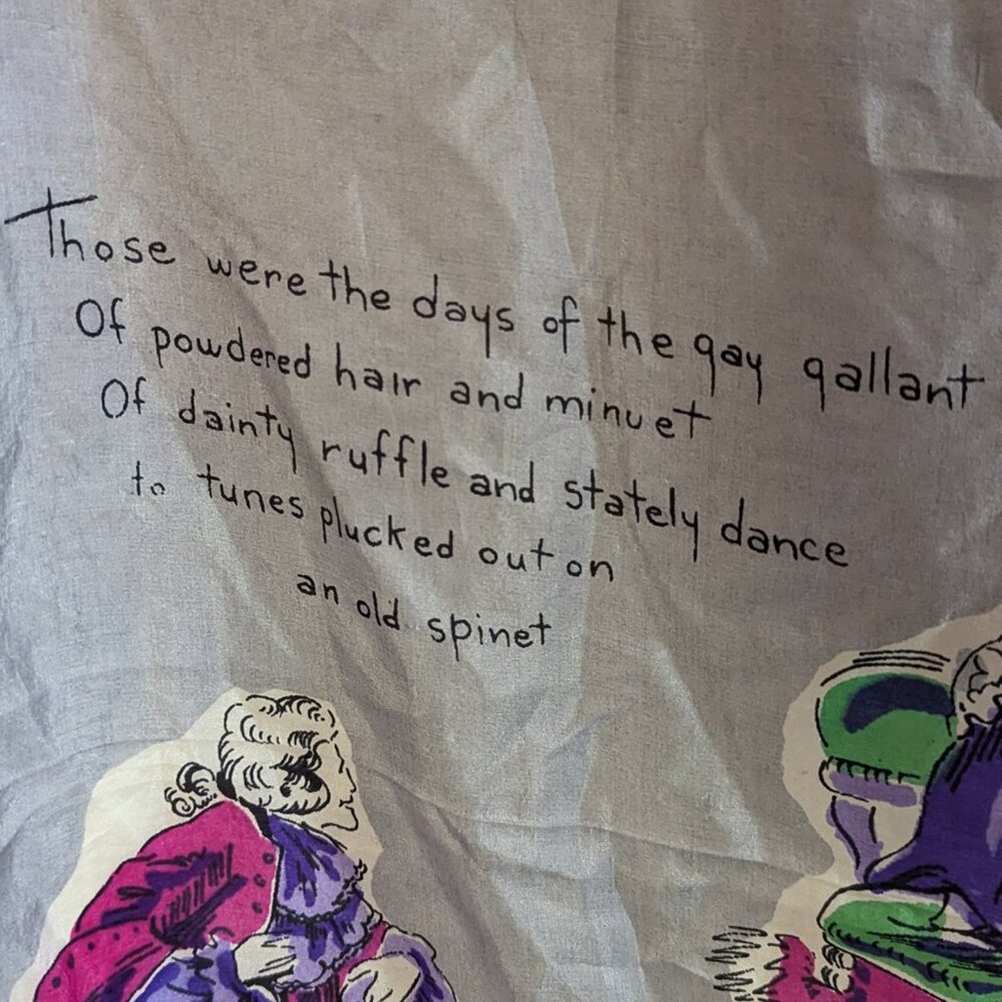Vintage Gray Purple Silk Large Square Scarf Rococo Romance Imagery Rolled Edge