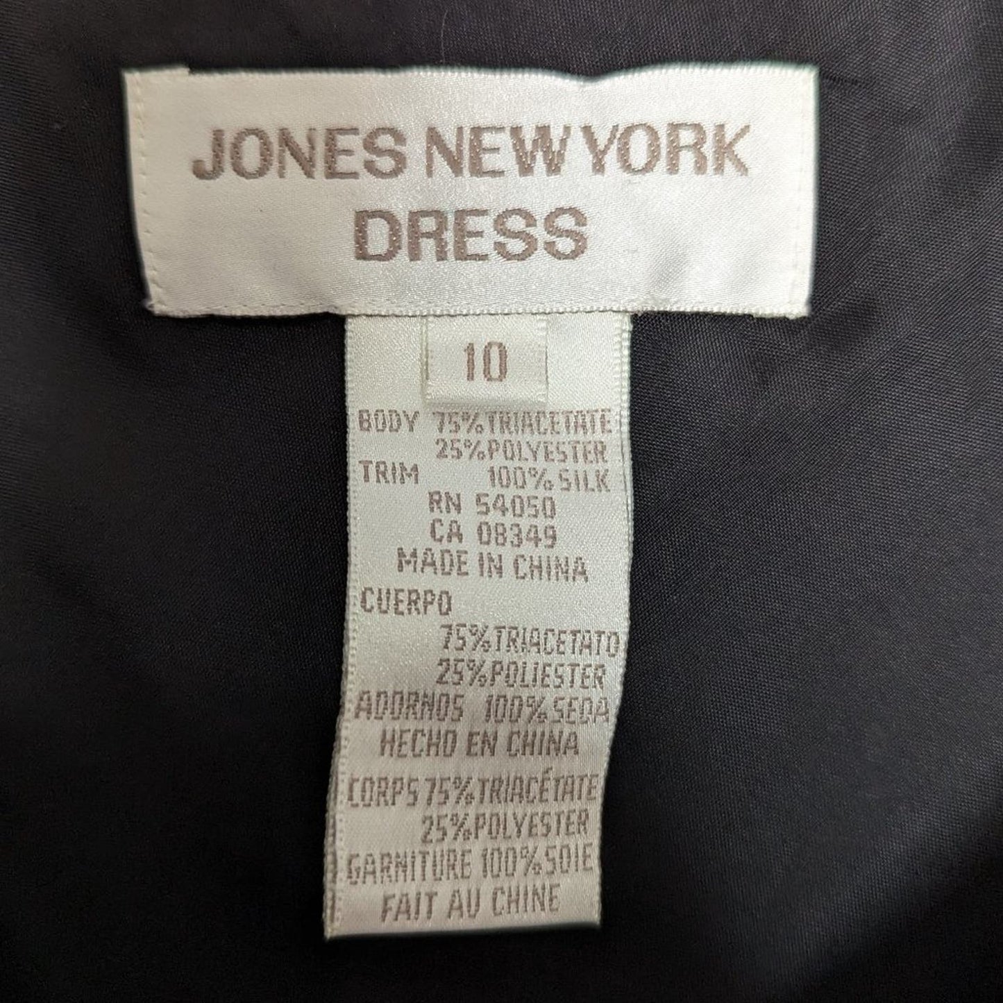 Vintage Jones New York Black Short Sleeve Satin Mini Dress Silk Sleeve Size 10