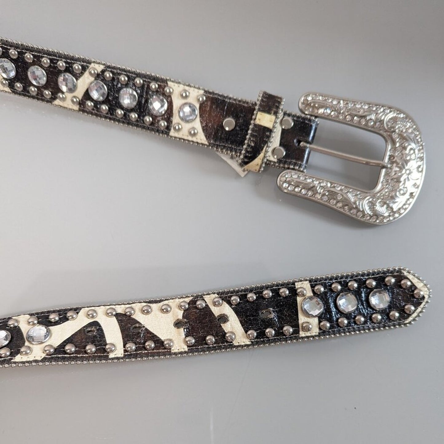 Blazin Roxx Brown Animal Print Rhinestone Leather Belt Silver Buckle Western