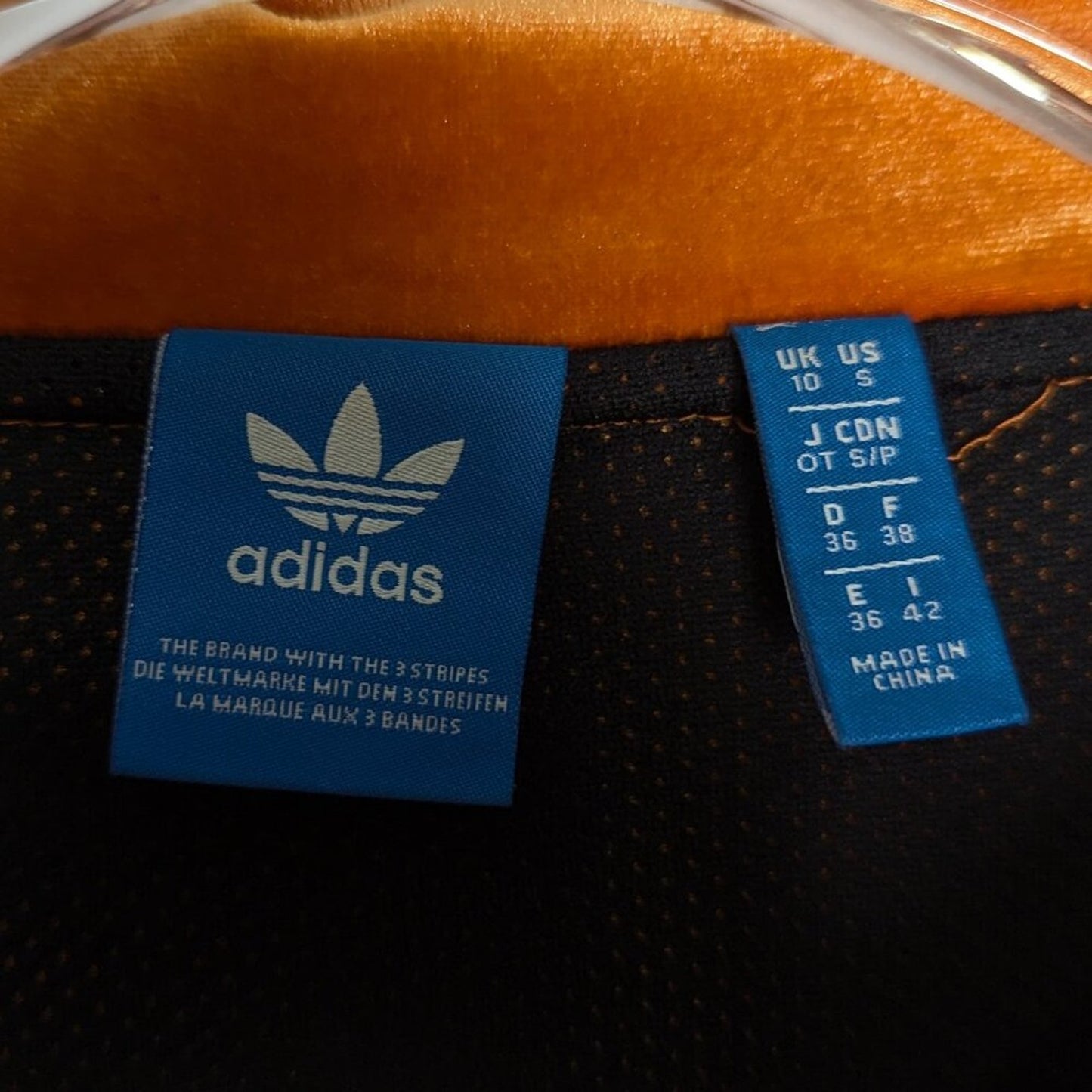 Adidas Orange Velvet Track Jacket Zip Up Oversized Pockets 3 Stripes Size S