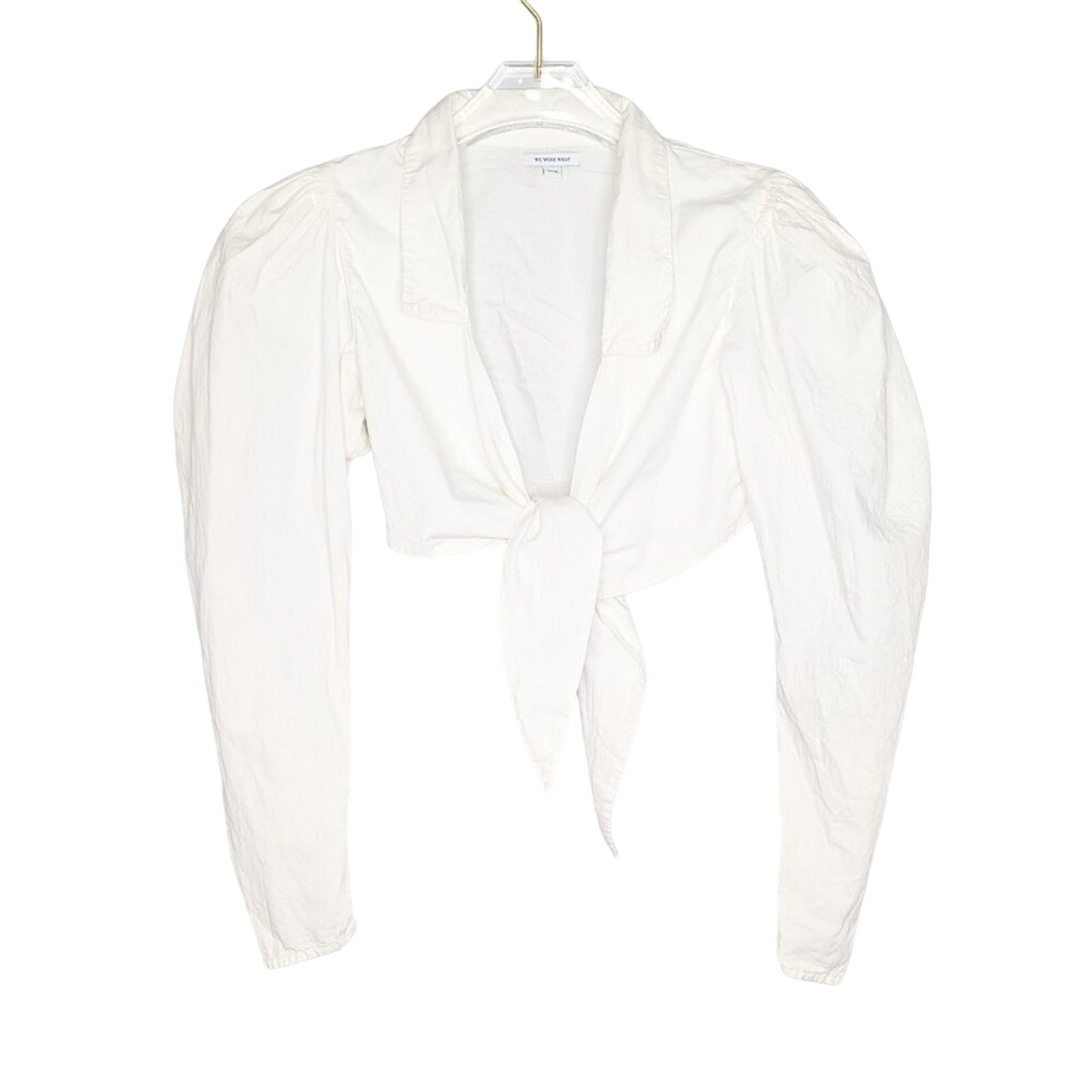 We Wore What White Long Sleeve Bisou Top Tie Front Cropped Collared Zip Cuff M