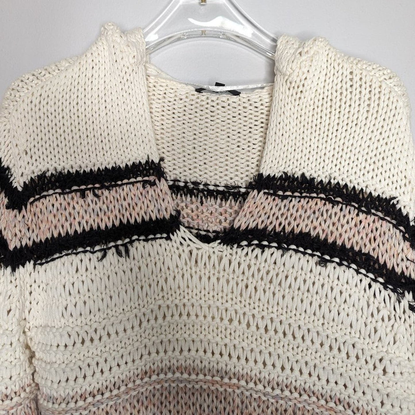 Rag and Bone Beige Striped Open Knit Oversized Sweater Long Sleeve Hooded XXS