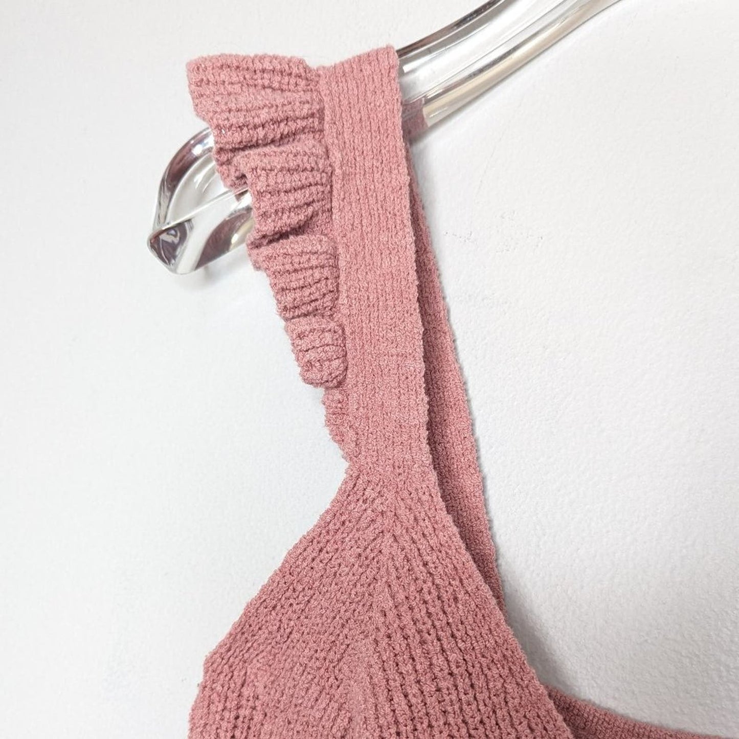 Madewell Pink Ruffle-Strap Button-Front Knit Sweater Tank V-Neck Sleeveless S