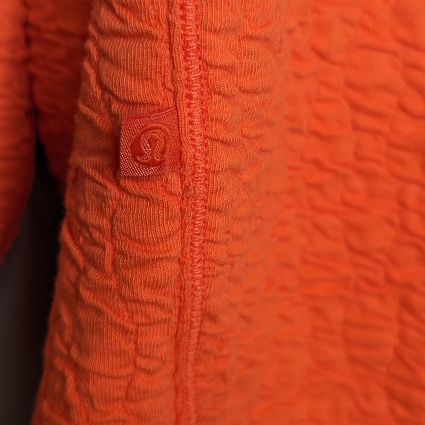 Lululemon Bright Orange Rippled V-Neck Pullover Long Sleeve Pocket Oversized Top