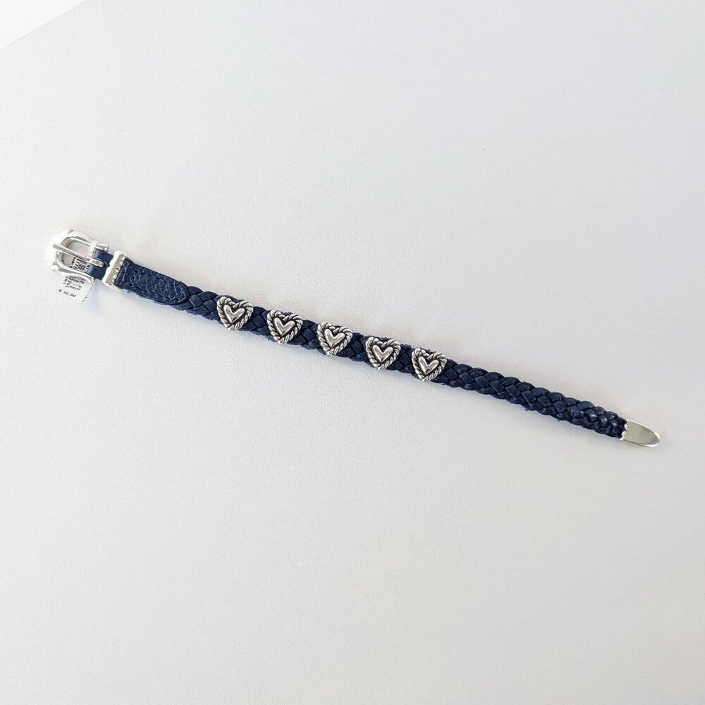 Brighton Navy Roped Heart Braid Bandit Leather Bracelet Adjustable Buckle NWT