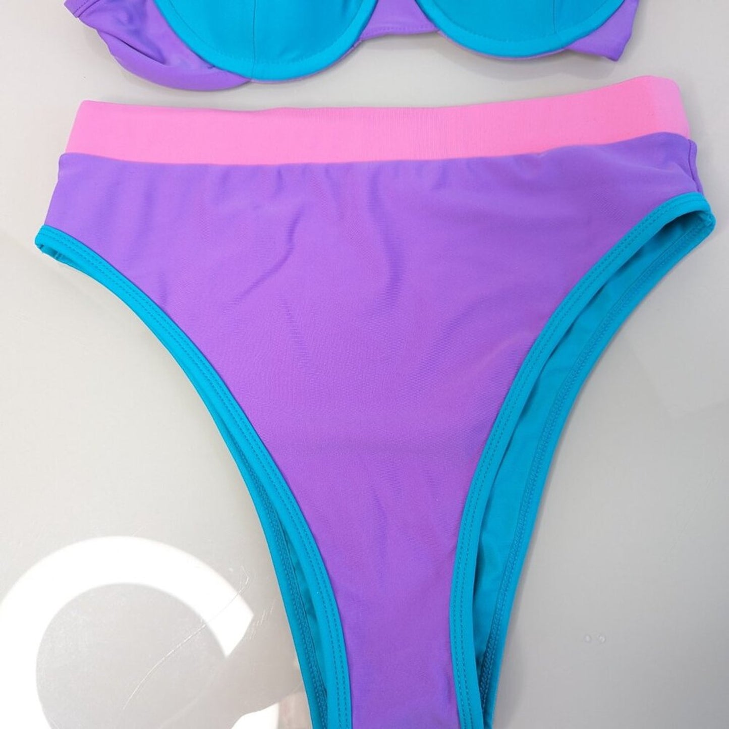 93 Play Street Blue Purple Pink Color Block Chloe Bottom Sadie Bikini Top NWOT