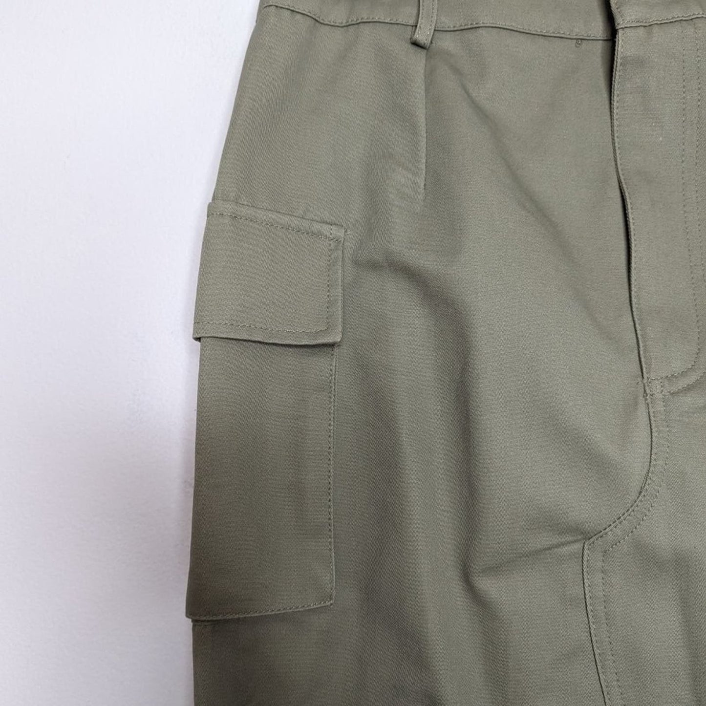 Beige Botany Army Green Cotton Cargo Midi Skirt Back Slit Pockets Size S